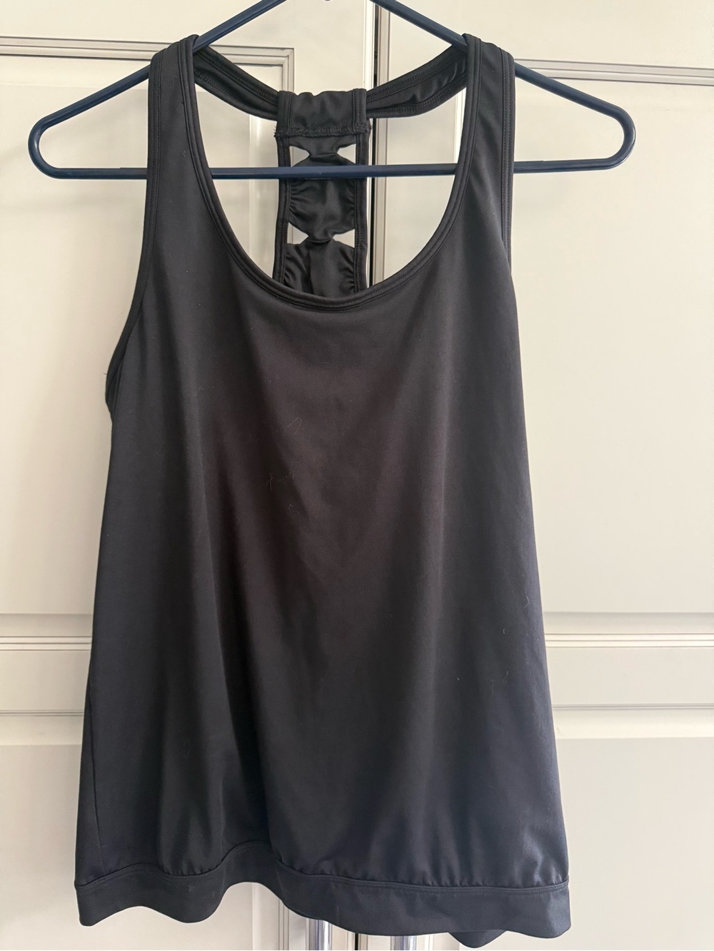 Athleta Black Racerback Tank with Ruched Back Detail